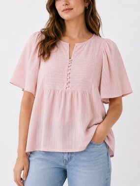 Madewell | Courtyard Flutter Button-Front Blouse Dusty Rose - Size M
